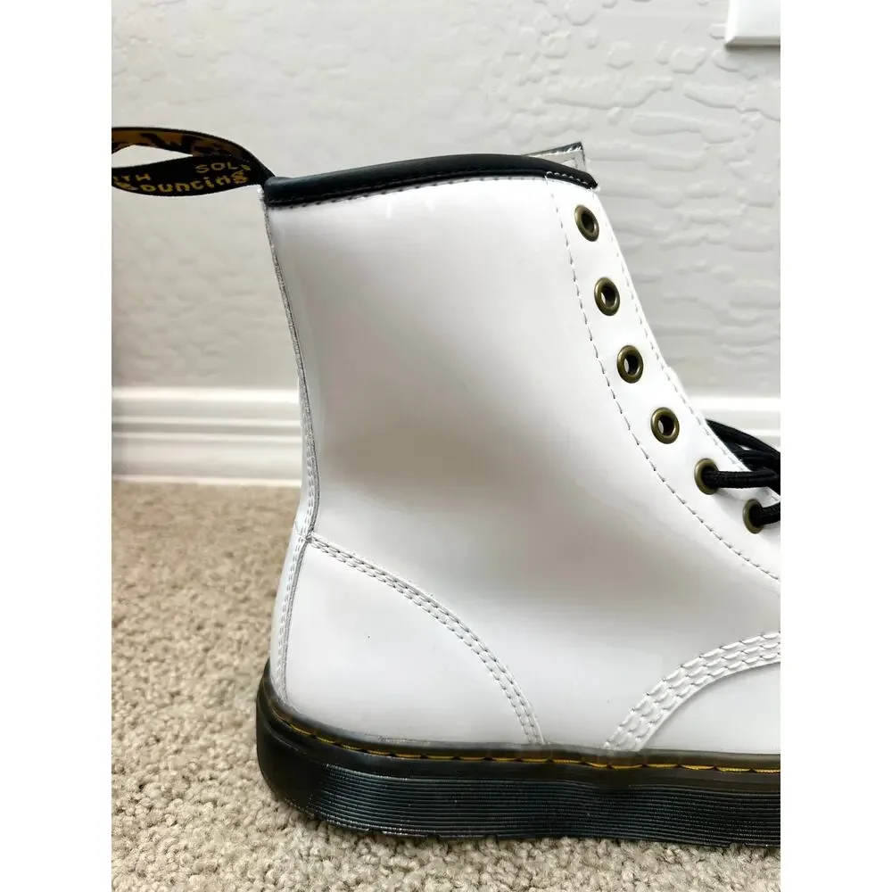 DR. MARTENS | Zavala White Patent Combat Boots Lace-Up Unisex | Size 10 11